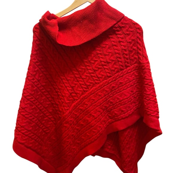 Talbots Split Neck Cable Knit Red Poncho Size XS - Picture 3 of 7